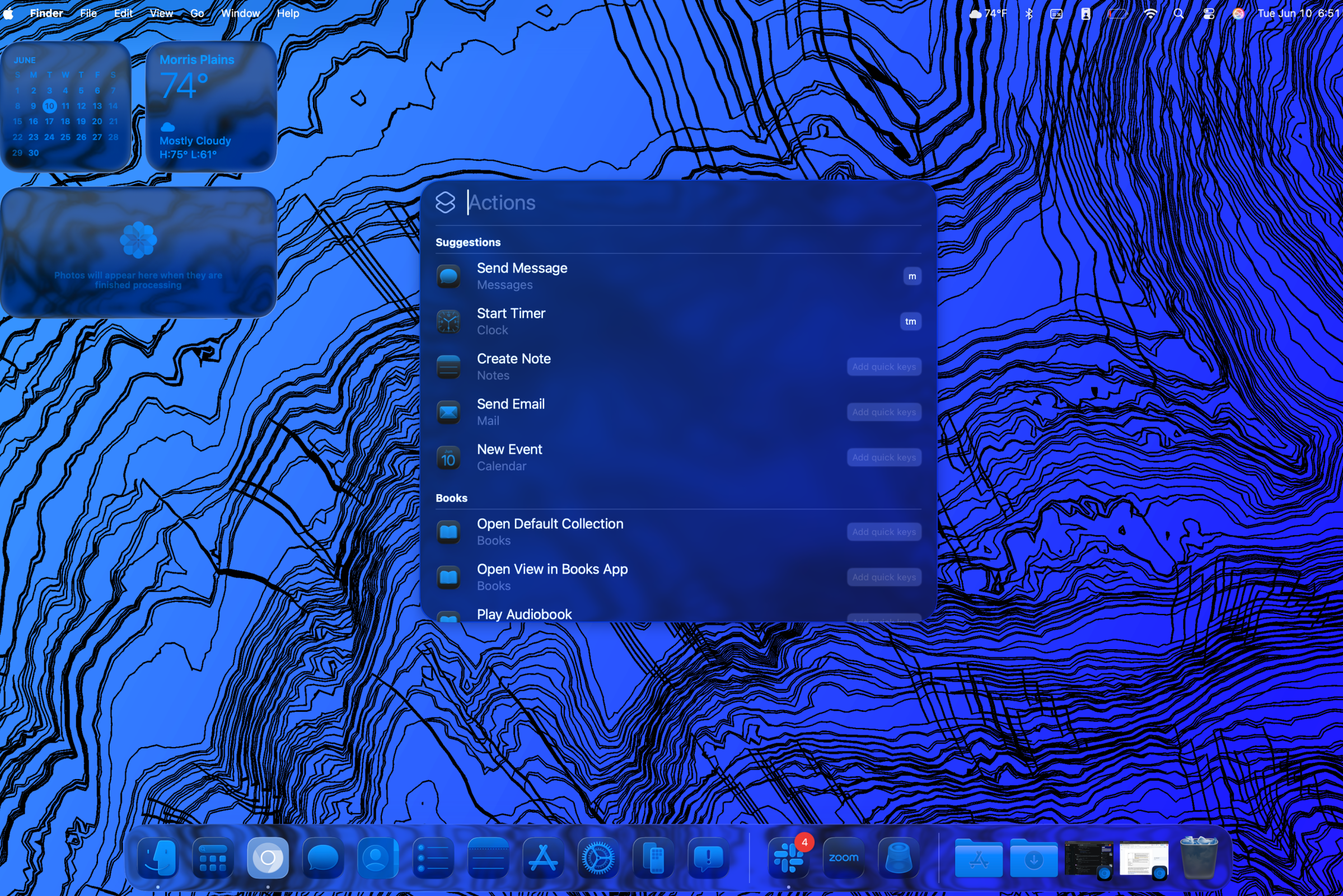 Typing actions into Spotlight. You can see some of the quick keys I set up are suggested right at the top.